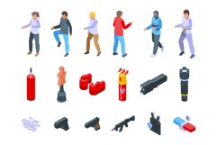 Self defense icons set isometric vector. Adrenaline attack Product Image 1