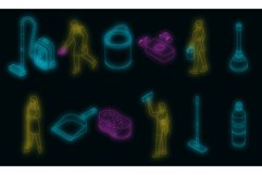 Cleaner equipment icons set vector neon Product Image 1