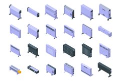 Convector icons set isometric vector. Radiator bars Product Image 1