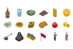 Armenia icons set isometric vector. Yerevan tourism Product Image 1