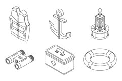 Sea safety icons set vector outine Product Image 1