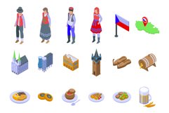 Czech Republic icons set isometric vector. Prague skyline Product Image 1