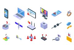Lost connection icons set isometric vector. Antenna Product Image 1