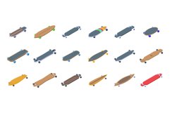 Longboard icons set isometric vector. Skateboard Product Image 1