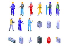 Gasman icons set isometric vector. Facility technician Product Image 1