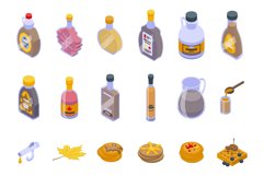 Maple syrup icons set isometric vector. Sweet bottle Product Image 1