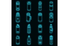 Vacuum insulated water bottle icons set vector neon Product Image 1