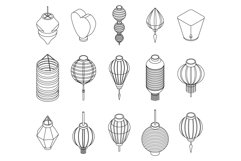 Chinese lantern icons set vector outine Product Image 1