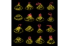 Volcano icons set vector neon Product Image 1