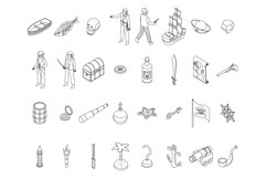 Pirate icons set outline vector Product Image 1