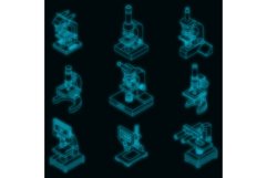 Microscope icon set vector neon Product Image 1