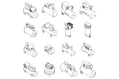 Air compressor icons set vector outline Product Image 1