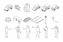 Hitchhiking icons set outline vector Product Image 1