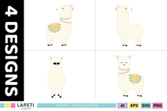 Decorative cream llama illustration with colorful blanket for vacation photo pages