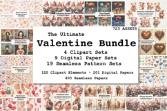 Valentine Mega Bundle Clipart, Digital Papers &amp; Seamless Product Image 1