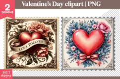 Vintage Valentines day clipart Floral Heart Valentine Stamp Product Image 1