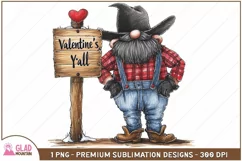 Valentine's Y'all Western Cowboy Gnome Valentine png, Cowboy Product Image 1