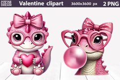 Pink Dinosaur Valentine Clipart | Dino Blowing Bubble Product Image 1