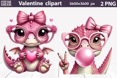 Pink Dinosaur Valentine Clipart | Dino Blowing Bubble Product Image 1