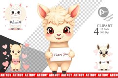 Valentine Alpaca Cartoon Clipart Product Image 1