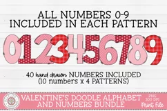 Hand drawn valentine doodle numbers for sublimation mockup preview