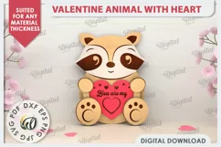 Valentine Raccoon with Heart Laser Cut. Cute Animals SVG Product Image 1