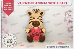 Valentine Zebra with Heart Laser Cut. Cute Animals SVG Product Image 1
