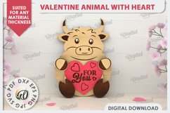 Valentine Bull with Heart Laser Cut. Cute Animals SVG Product Image 1