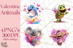 Kawaii Valentine Animals, Cute Heart Love Animals Png Product Image 1