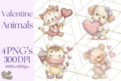 Valentine Animals Clipart PNG, Cute Animal Valentine Product Image 1