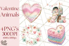 Valentine Animal Clipart PNG, Cute Teddy Bear Bunny Png Product Image 1