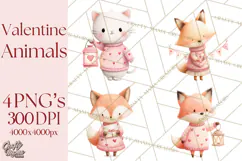 Valentine Animal Clipart PNG, Cute Teddy Bear Bunny Png Product Image 1