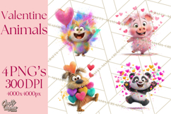 Kawaii Valentine Animals, Cute Heart Love Animals Png Product Image 1