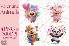 Kawaii Valentine Animals, Cute Heart Love Animals Png Product Image 1
