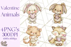 Valentine Animals Clipart PNG, Cute Animal Valentine Product Image 1