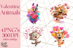Kawaii Valentine Animals, Cute Heart Love Animals Png Product Image 1