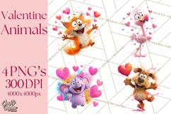 Kawaii Valentine Animals, Cute Heart Love Animals Png Product Image 1