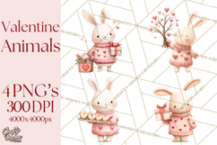 Valentine Animal Clipart PNG, Cute Teddy Bear Bunny Png Product Image 1