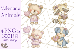 Valentine Animals Clipart PNG, Cute Animal Valentine Product Image 1