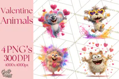 Kawaii Valentine Animals, Cute Heart Love Animals Png Product Image 1