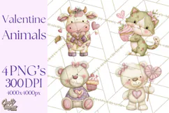 Valentine Animals Clipart PNG, Cute Animal Valentine Product Image 1