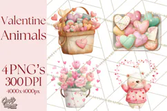 Valentine Animal Clipart PNG, Cute Teddy Bear Bunny Png Product Image 1