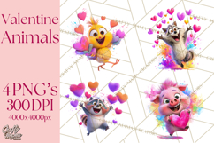 Kawaii Valentine Animals, Cute Heart Love Animals Png Product Image 1