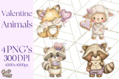 Valentine Animals Clipart PNG, Cute Animal Valentine Product Image 1