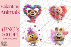 Kawaii Valentine Animals, Cute Heart Love Animals Png Product Image 1
