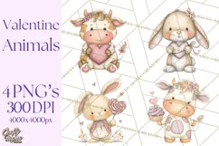 Valentine Animals Clipart PNG, Cute Animal Valentine Product Image 1