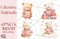 Valentine Animal Clipart PNG, Cute Teddy Bear Bunny Png Product Image 1