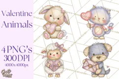 Valentine Animals Clipart PNG, Cute Animal Valentine Product Image 1