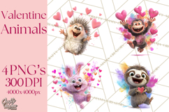 Kawaii Valentine Animals, Cute Heart Love Animals Png Product Image 1