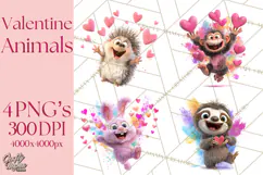 Kawaii Valentine Animals, Cute Heart Love Animals Png Product Image 1